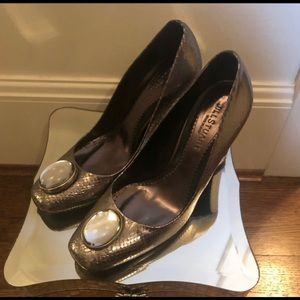 Jill Stuart Metallic Snake Print Leather Pumps Size 7